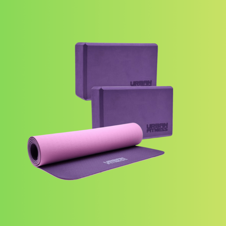 Urban Fitness Purple Yoga Kit.
Kit Includes:

6mm Yoga Mat: Lightweight, cushioned, and supportive
EVA Yoga Brick: Provides stability, balance, and deeper stretch opportunities
Resistance Band: Adds versatility and challenge to strength and mobility exercises