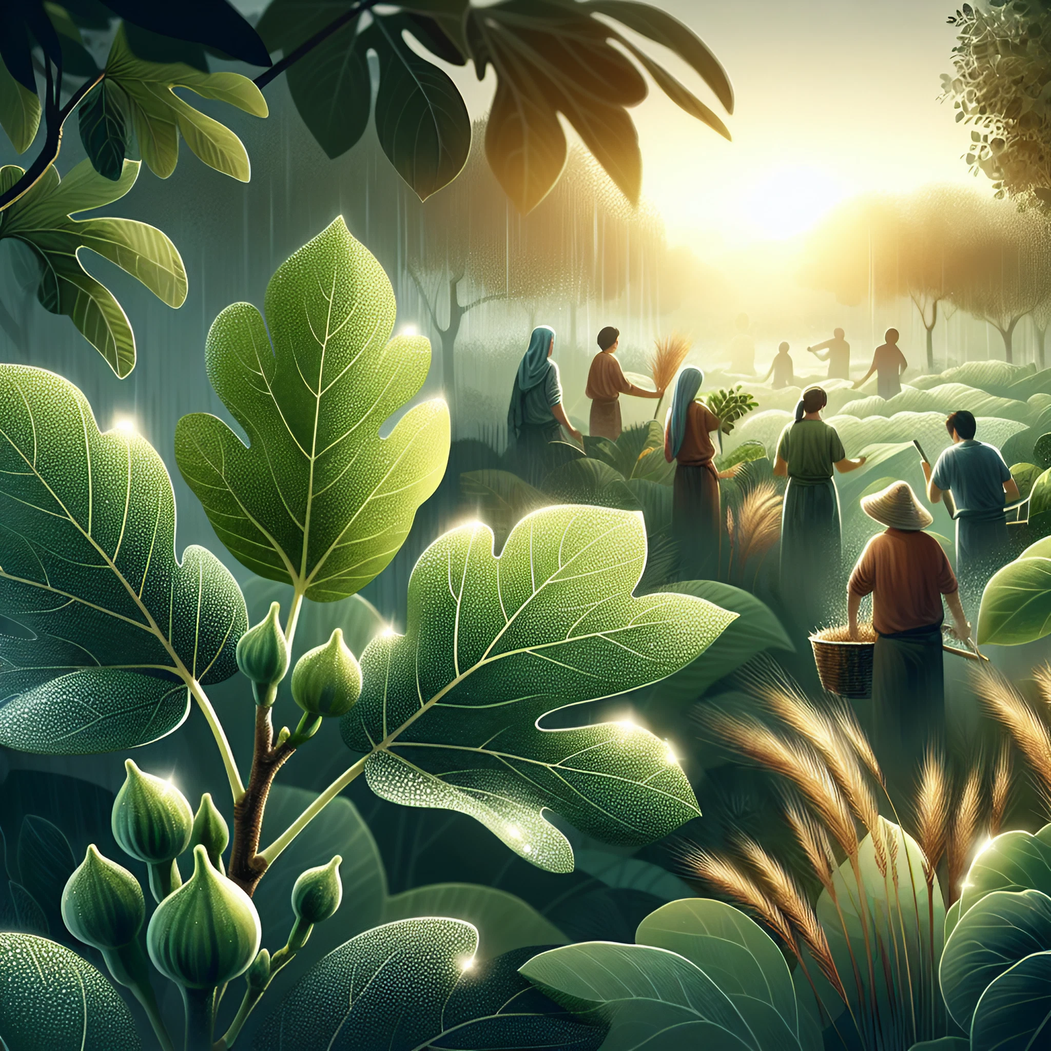 Image of Figs and Fig Leaves in the sunlight