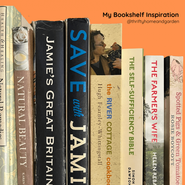 My bookshelf Inspiration.
@thriftyhomeandgarden
books from blog stacked,