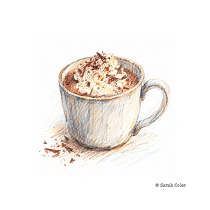 Hot Chocolate with Cream.  Colouring Pencil Sketch.© Sarah Coles